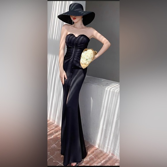 High end evening dress high-end texture celebrity tube top black elegant AMZ06 - Picture 5 of 14